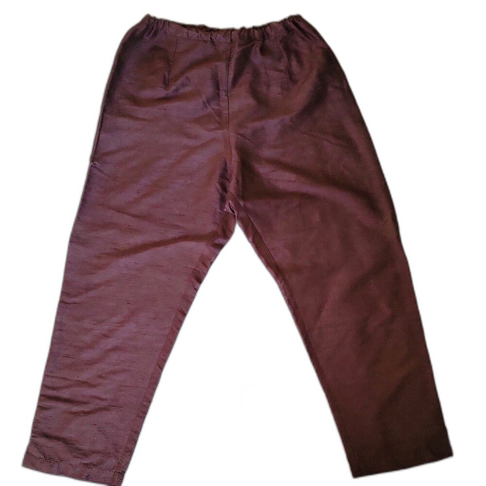 LisBeth Womens High Rise Elastic Waist Strt leg 100% silk Mocha Chocolate Brown